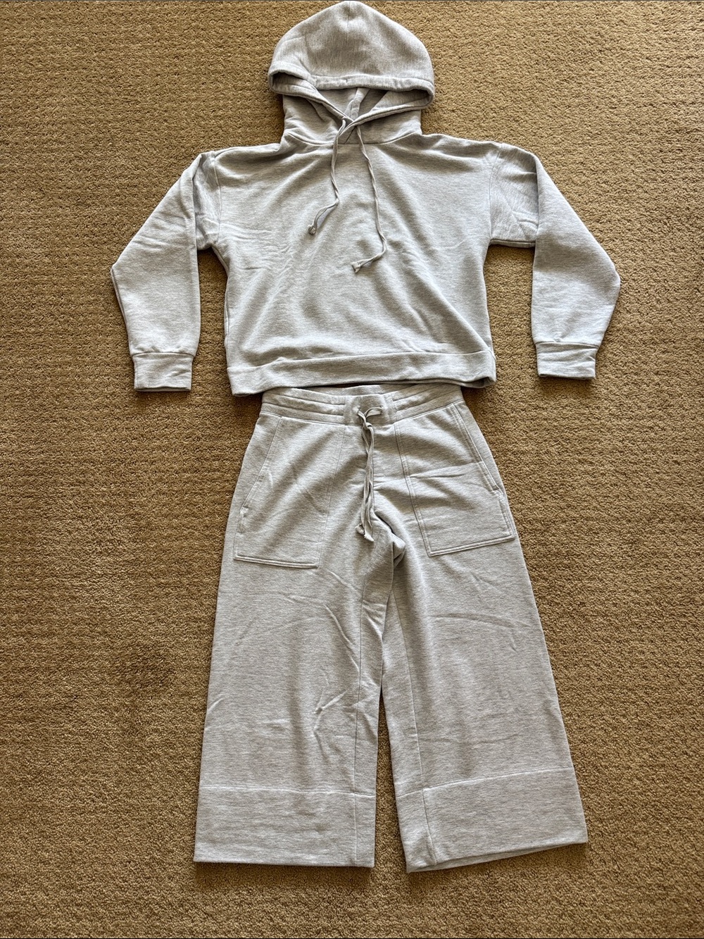 Quince SuperSoft Fleece Hoodie and Cropped Pants in Light Gray (XS)